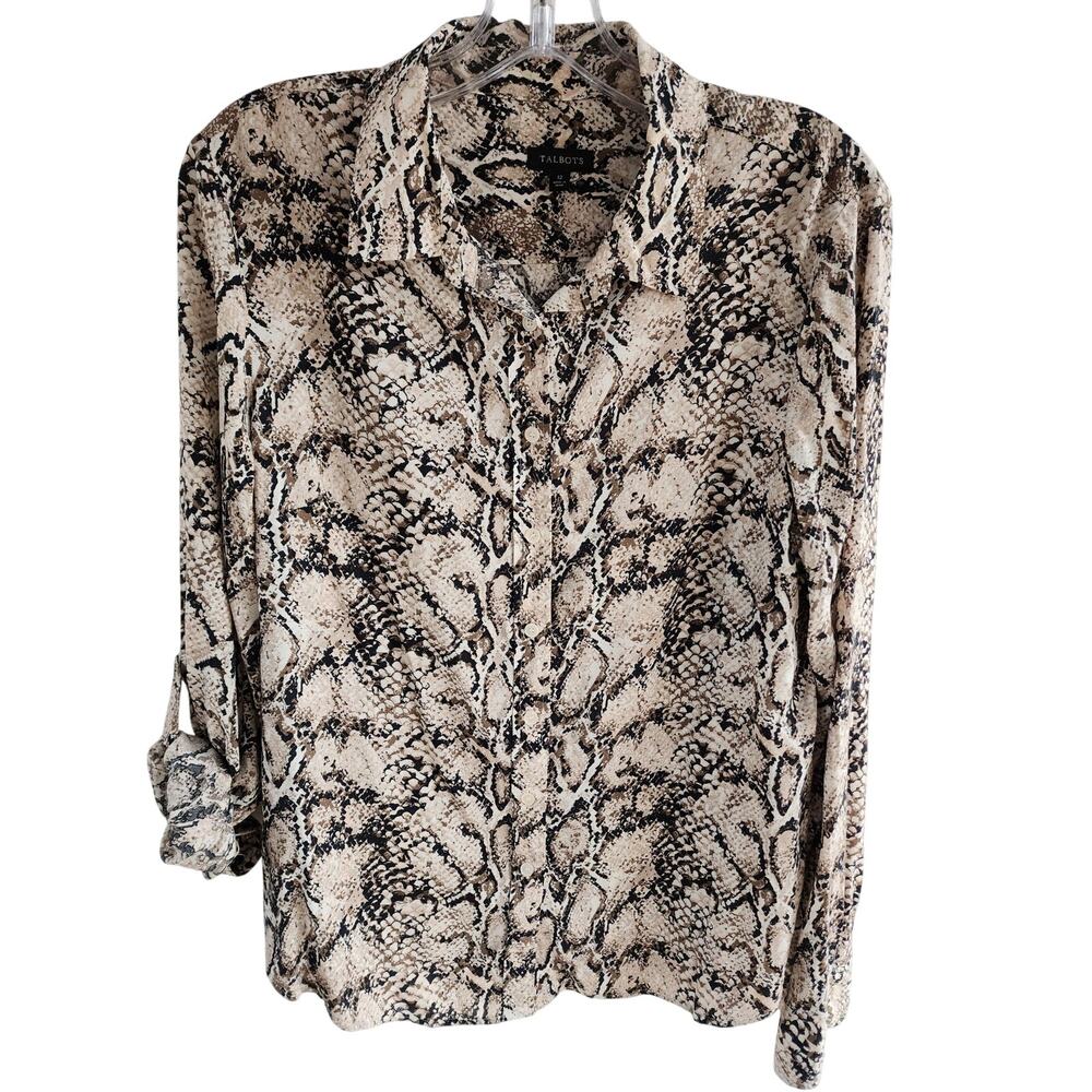 Talbots Snake Print Blouse - Black and Cream